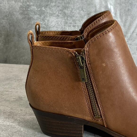 LUCKY BRAND Women's Toffee Barillos Leather Basel Double Side-Zip Block-Heel - Picture 9 of 13